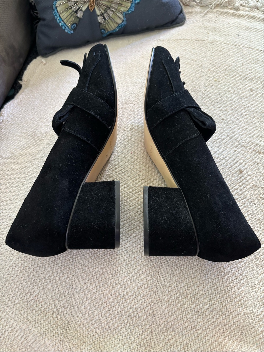 Mark Fisher Black Suede Block
Heel & Fringe Loafer Size 8.5 M - Picture 6 of 13